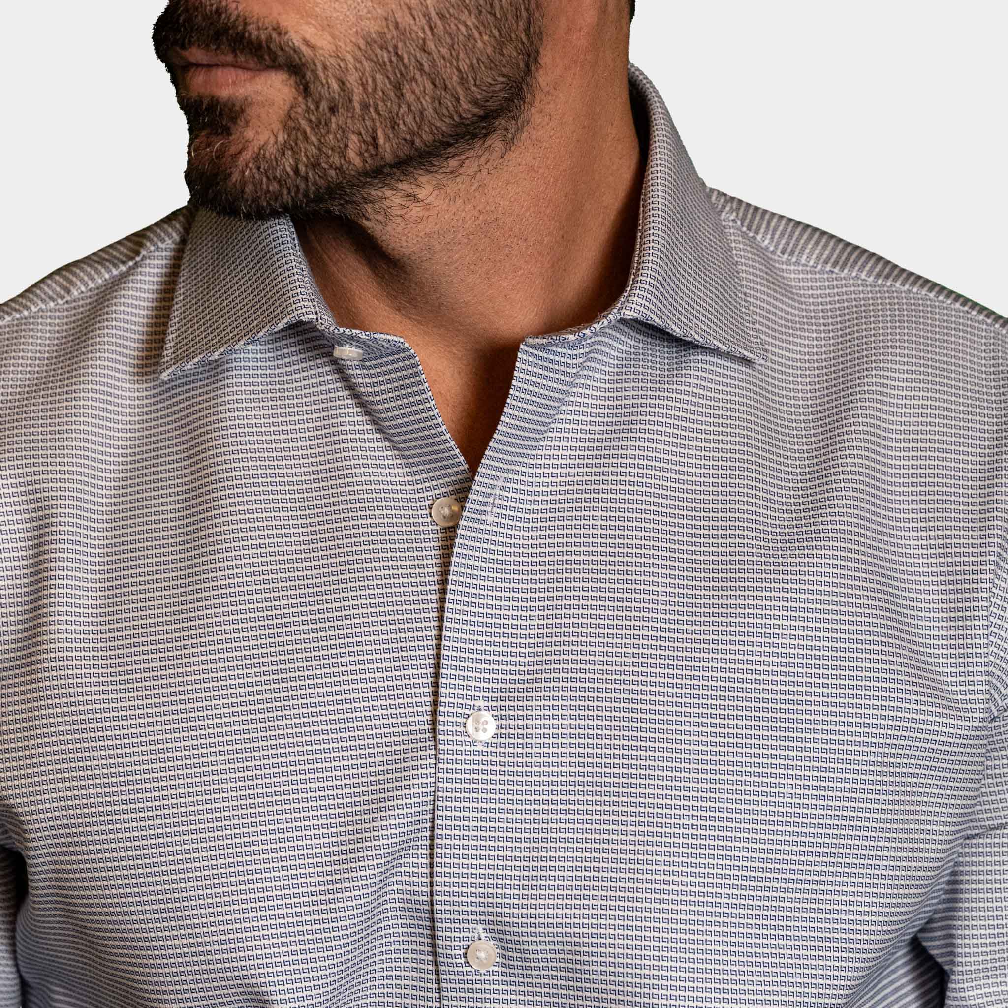 Camicia Uomo 1 Bottone Francese Cotone Micro Fantasia NoIron Antimacchia