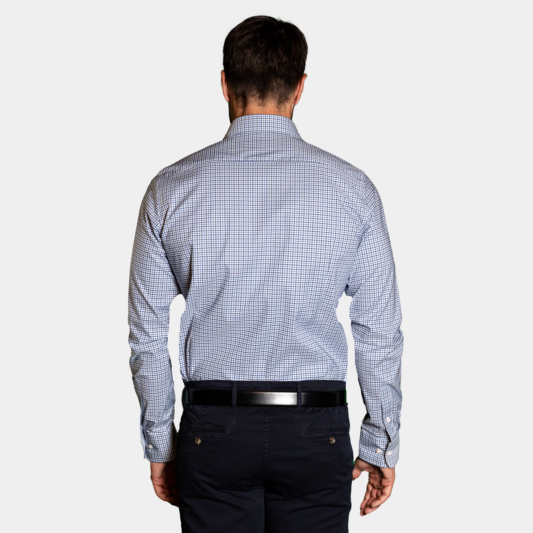 Camicia Uomo 1 Bottone Francese Cotone Quadro Piccolo NoIron Antimacchia