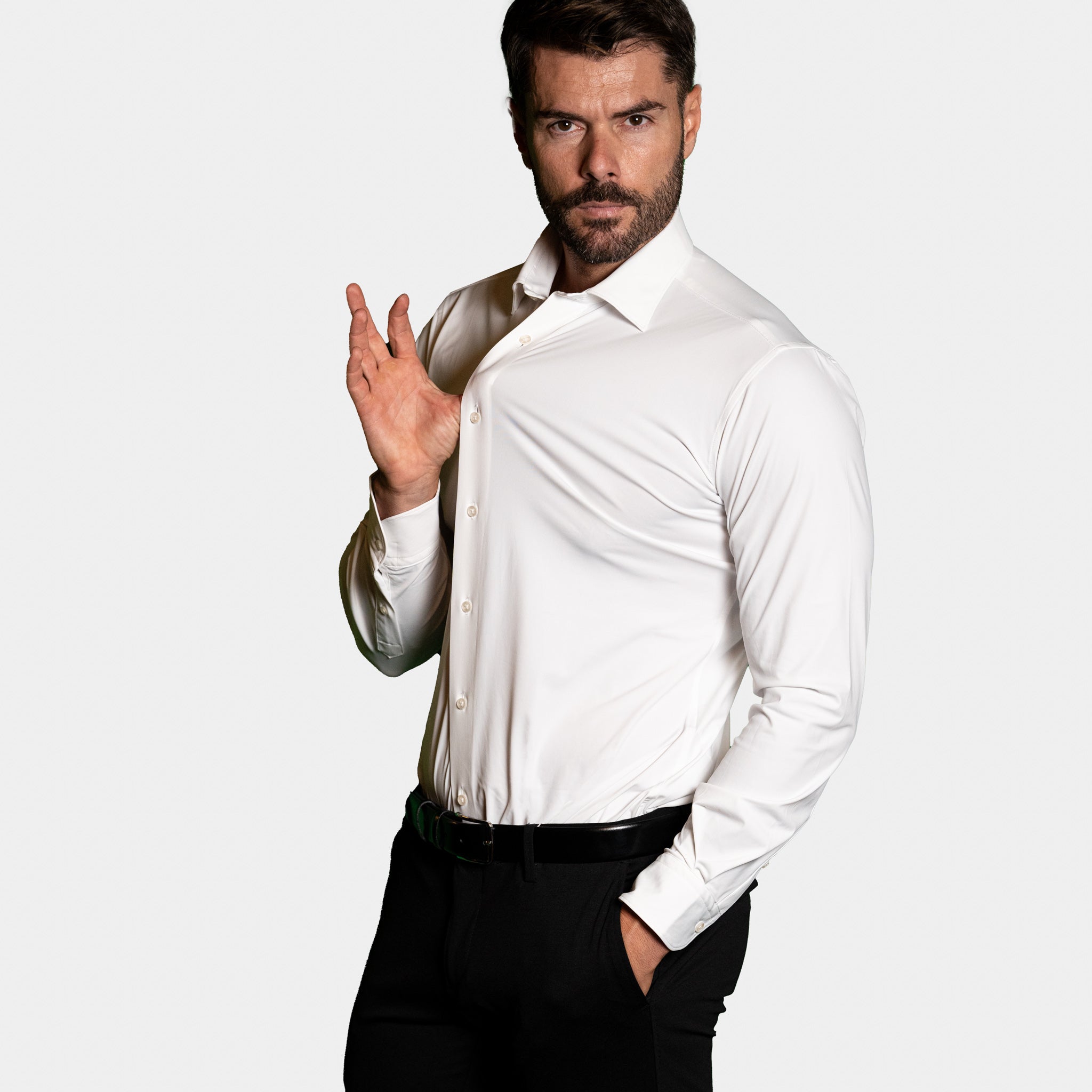 Camicia Uomo 1 Bottone Francese Tessuto Tecnico Super Stretch