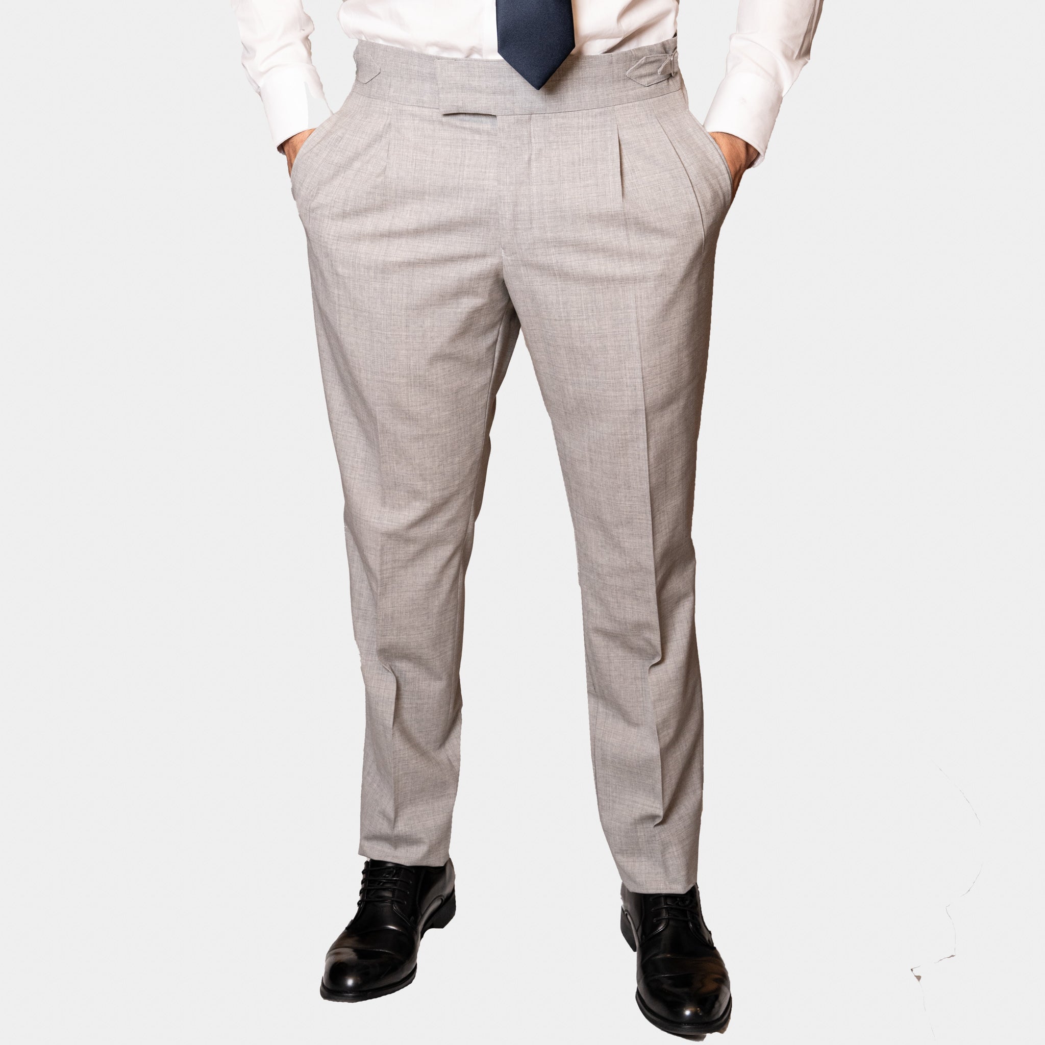 Pantalone con Fibbia Uomo Lana Tasmania Bistretch Grigio