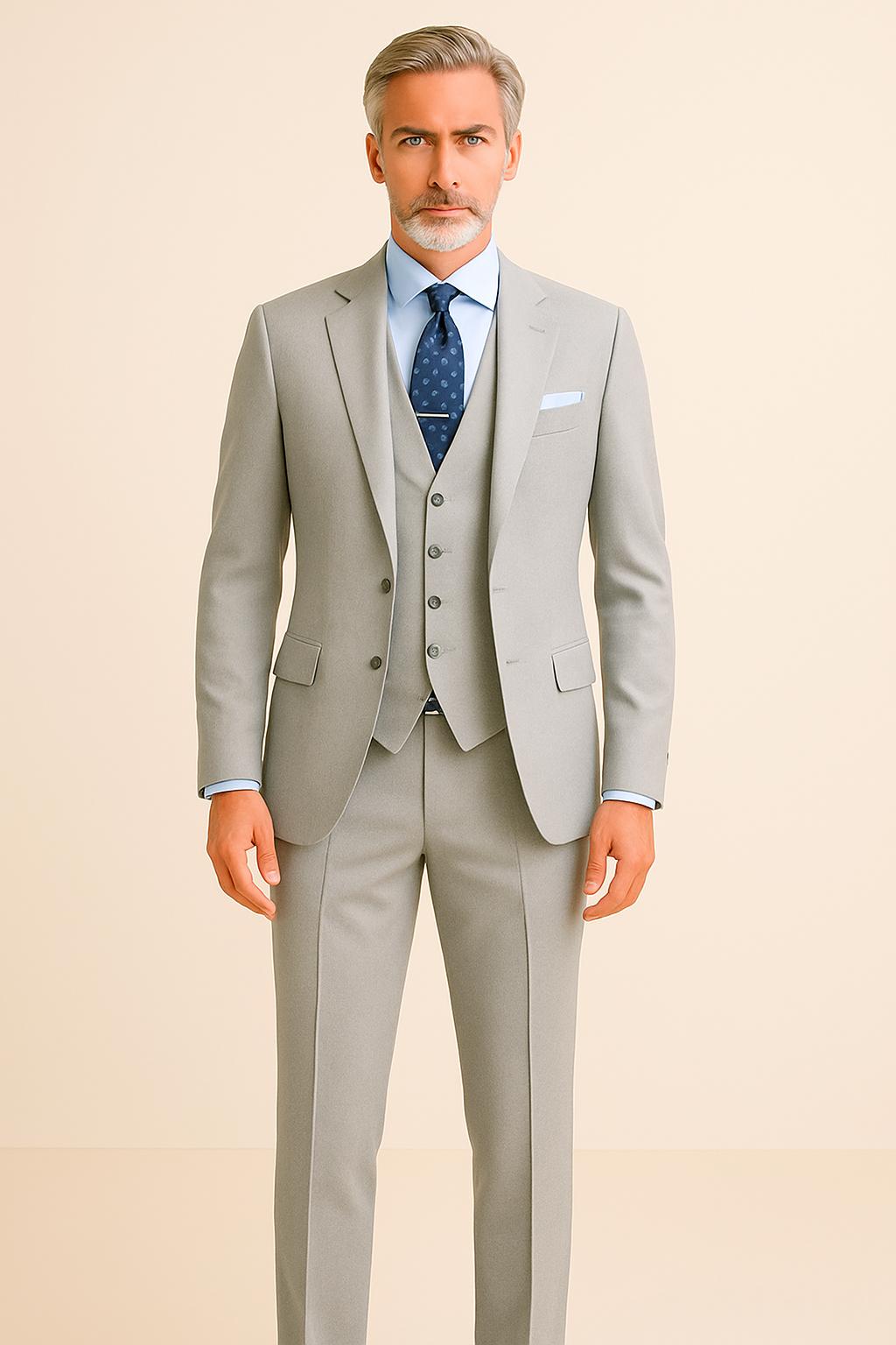 Abito Uomo 2 Bottoni con Spacchi Lana Tasmania Bistretch Grigio