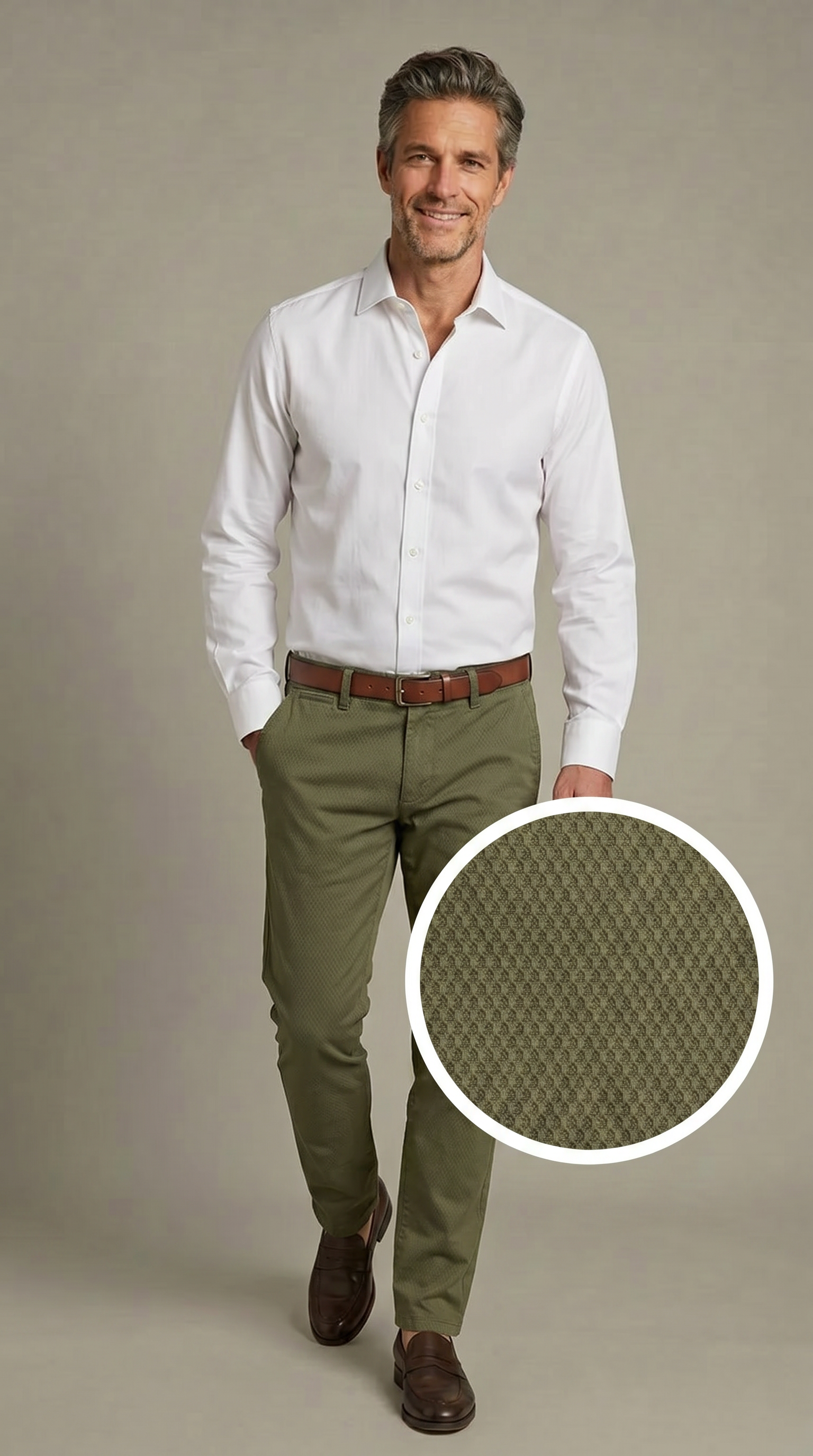 Pantalone Uomo Chinos Cotone Gabardina Fantasia