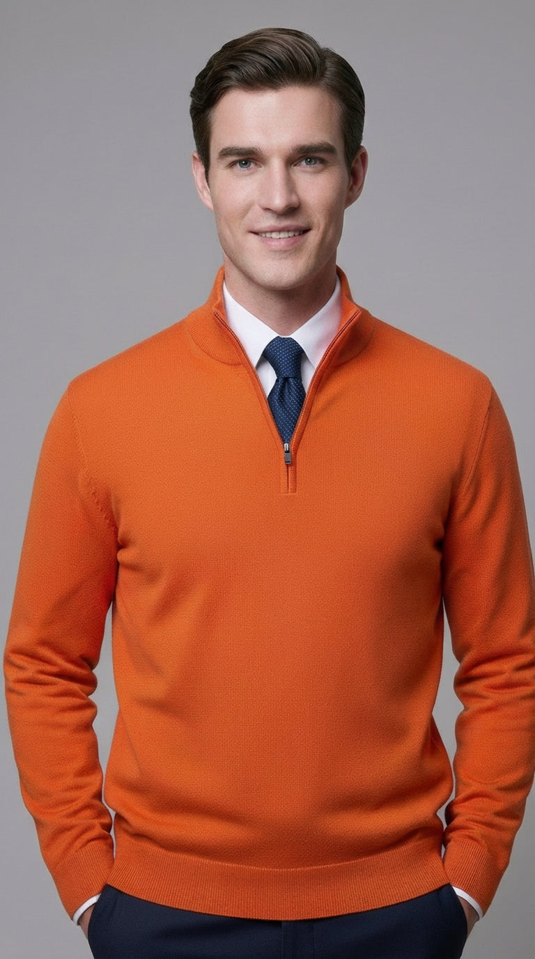 Maglia Uomo Mezza Zip Misto Cachemire Unito