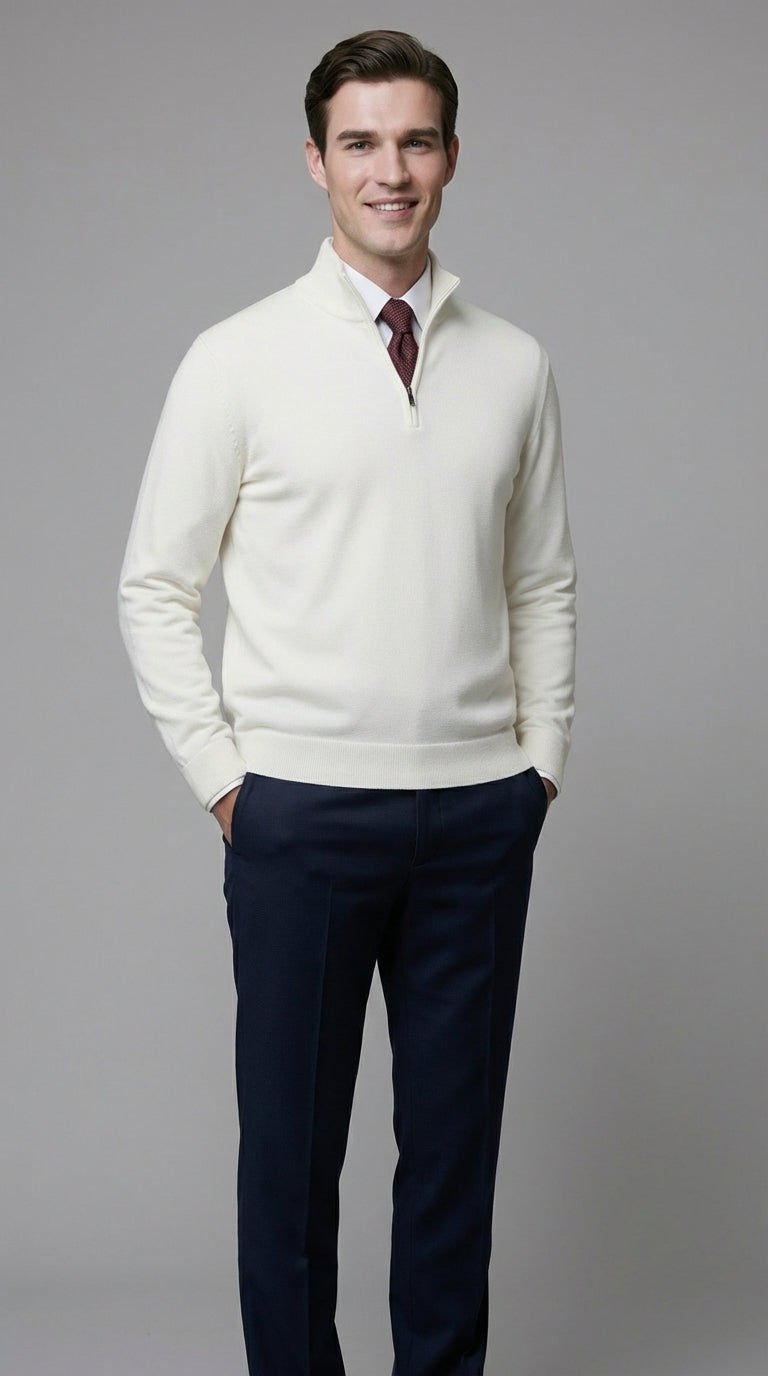 Maglia Uomo Mezza Zip Misto Cachemire Unito