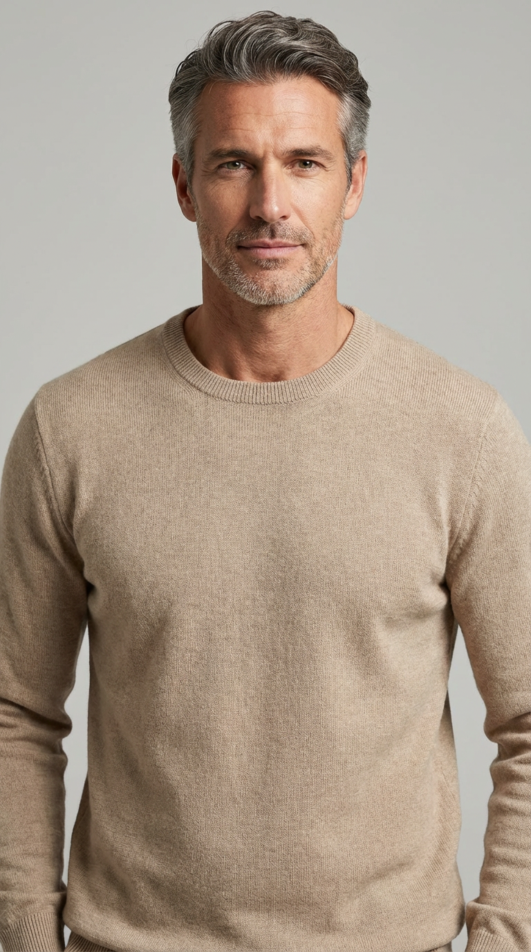 Maglia Uomo Girocollo Maglia Misto Viscosa Marrone