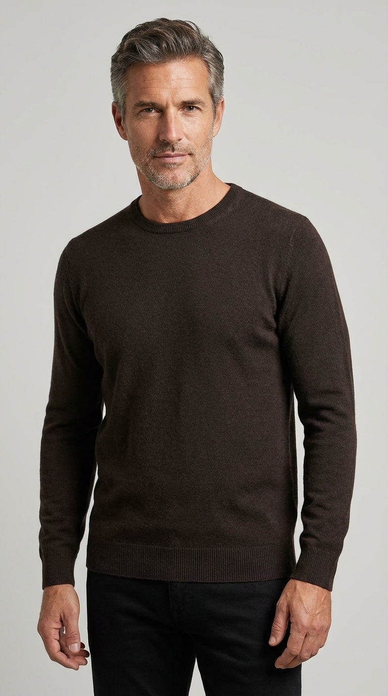 Maglia Uomo Girocollo Maglia Misto Viscosa Marrone