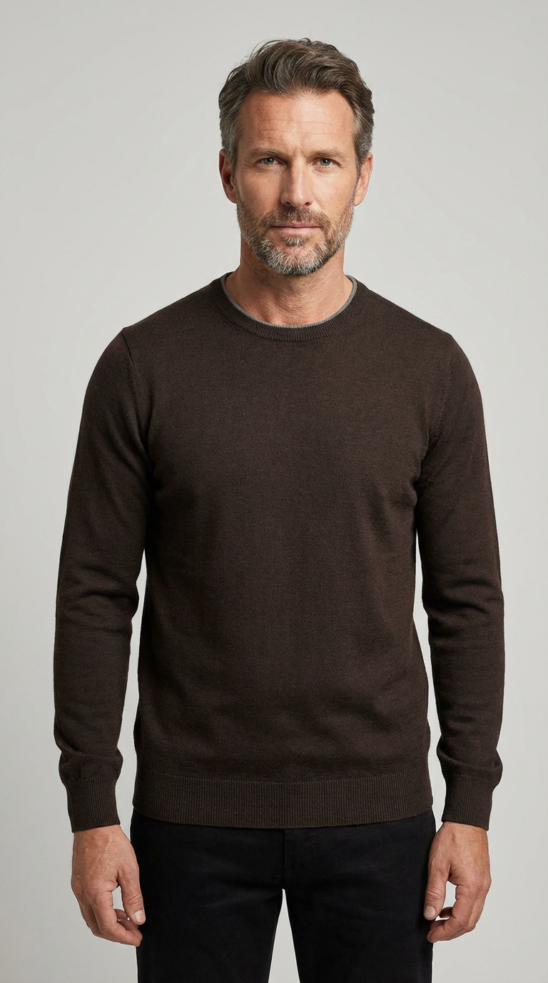 Maglia Uomo Girocollo Maglia Misto Viscosa Marrone