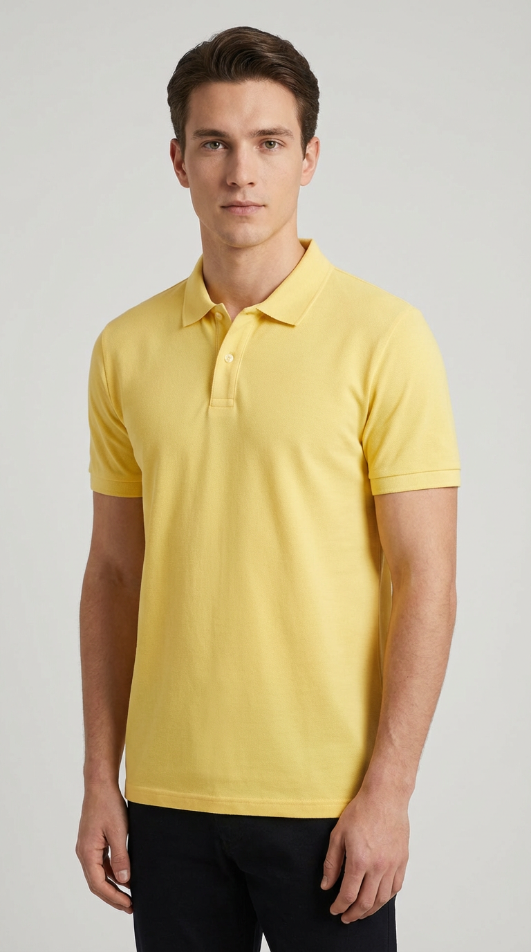 Polo Uomo Slim  Manica Corta Cotone Piquet Unito Chiaro