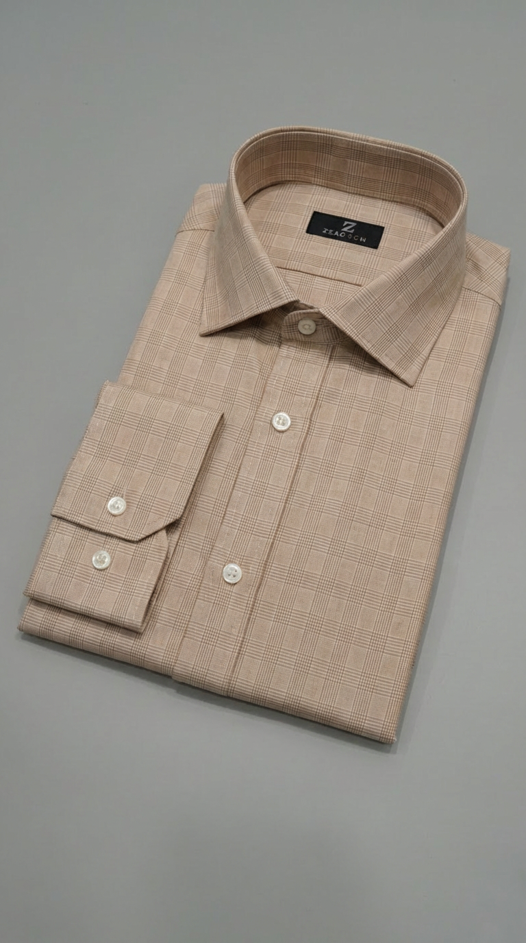 Camicia Uomo 1 Bottone Francese Cotone Pied de Poule NoIron Antimacchia