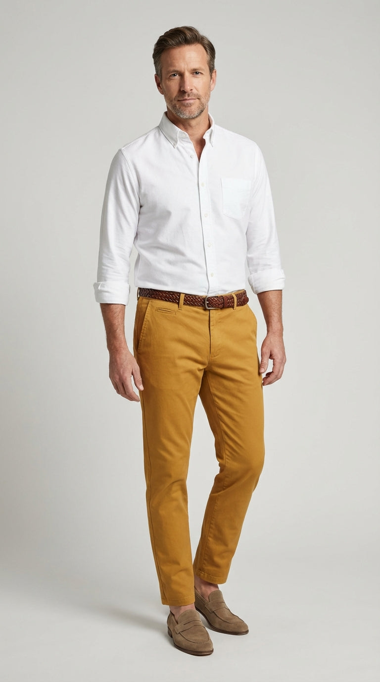 Pantalone Uomo Chinos Cotone Gabardina Unito Fango