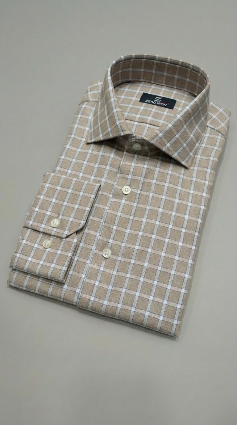 Camicia Uomo 1 Bottone Francese Cotone Quadro Grande NoIron Antimacchia