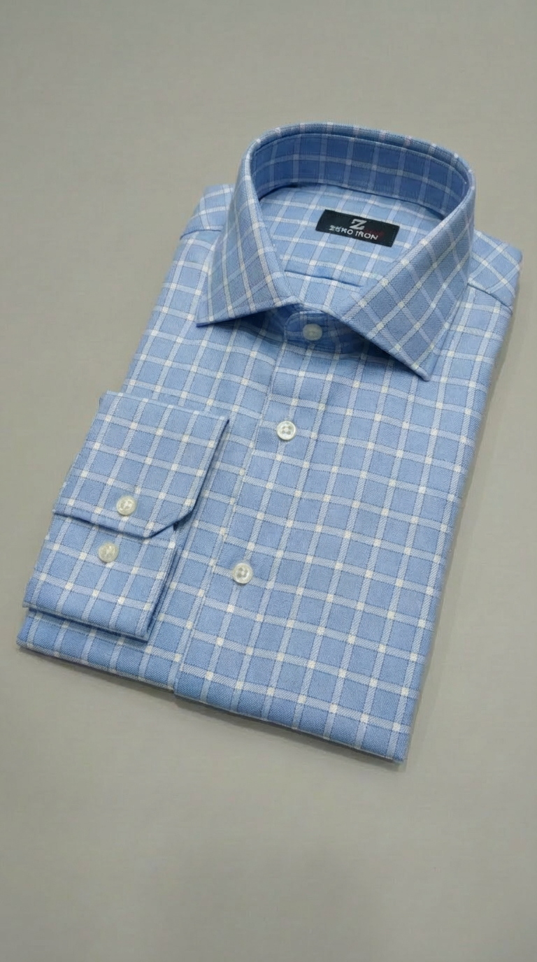 Camicia Uomo 1 Bottone Francese Cotone Quadro Grande NoIron Antimacchia