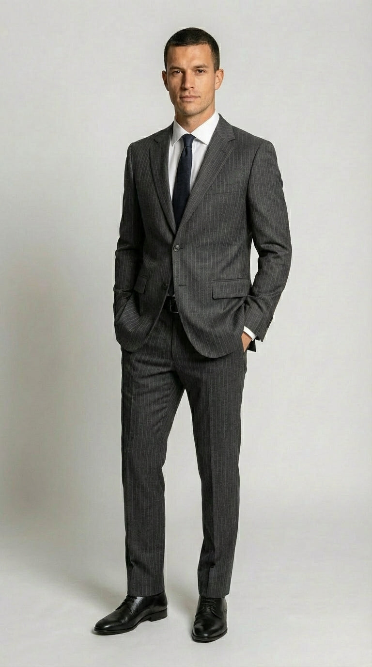 Abito Uomo 2 Bottoni con Spacchi Gessato Largo