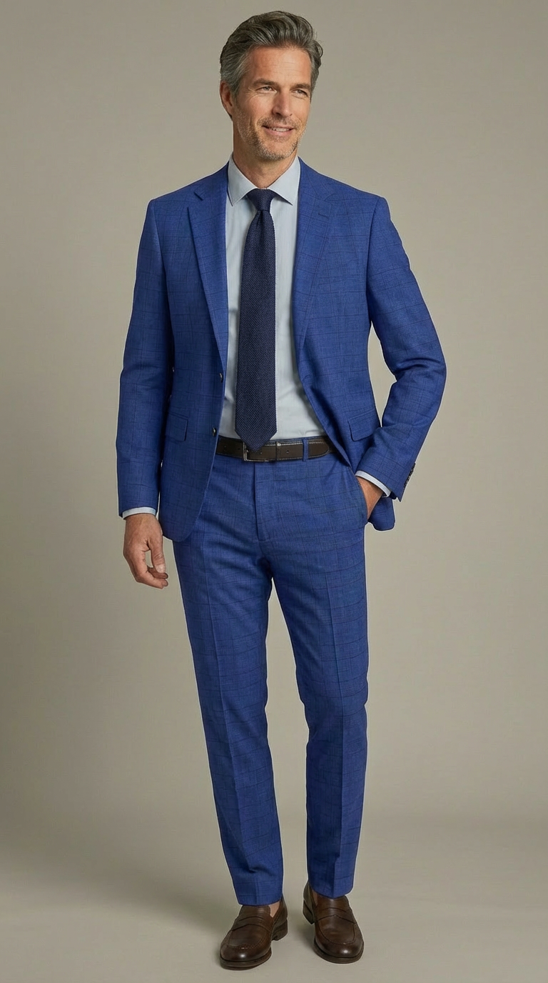 Abito Uomo 2 Bottoni con Spacchi Principe di Galles Blu/Bluette