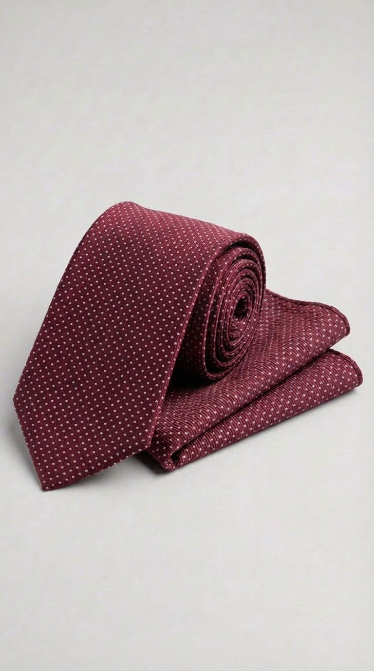 Zero Iron Cravatta Uomo Pois piccolo Rosso Bordeaux/Bianco