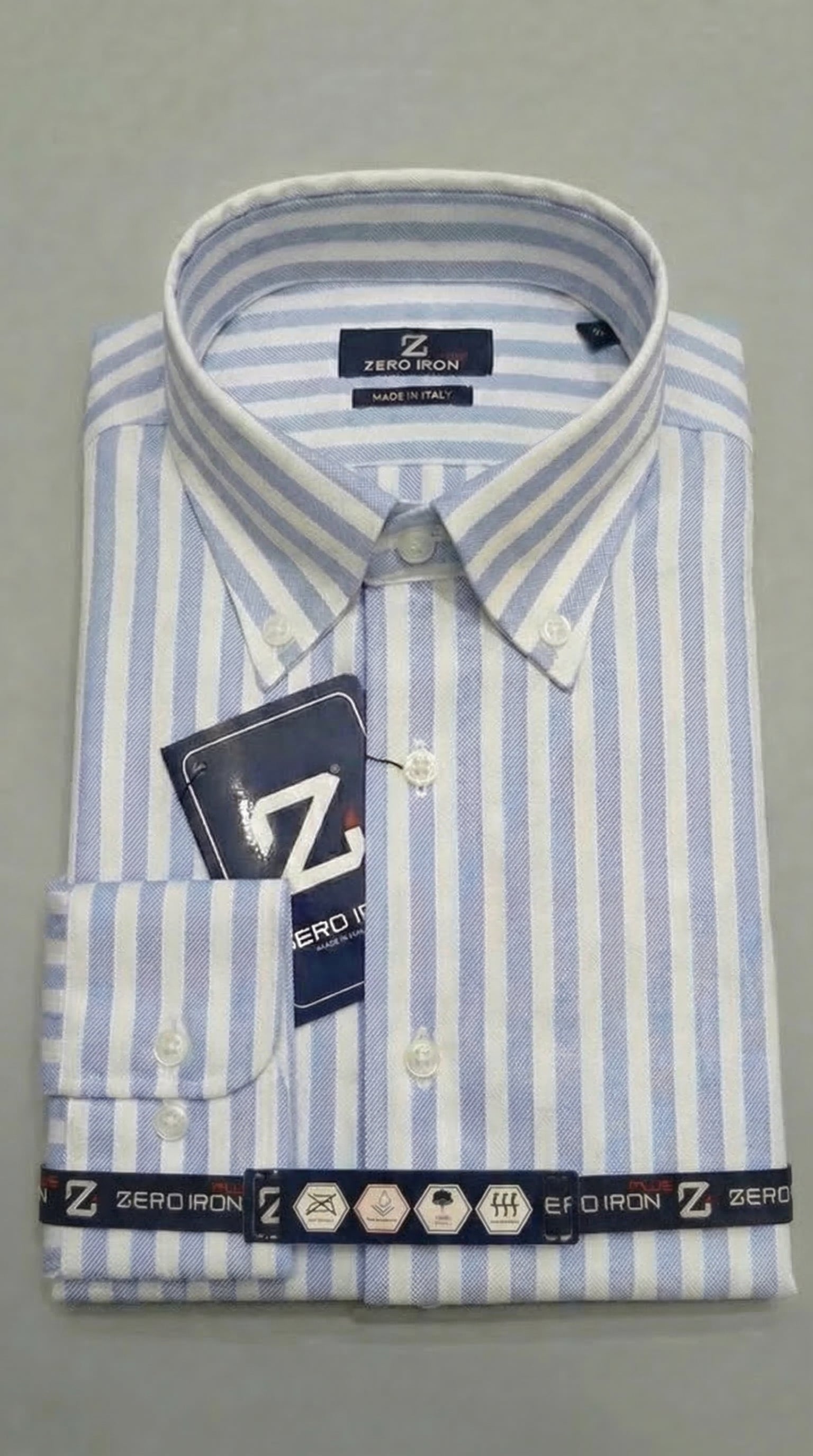 Camicia Uomo 1 Bottone Button Down Cotone Riga Larga NoIron Antimacchia