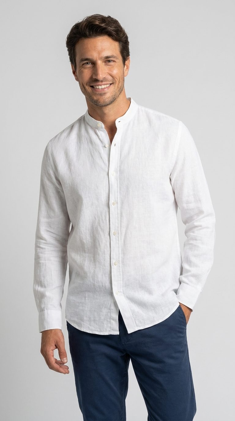Camicia Uomo Collo Coreano Slim Lino Unito