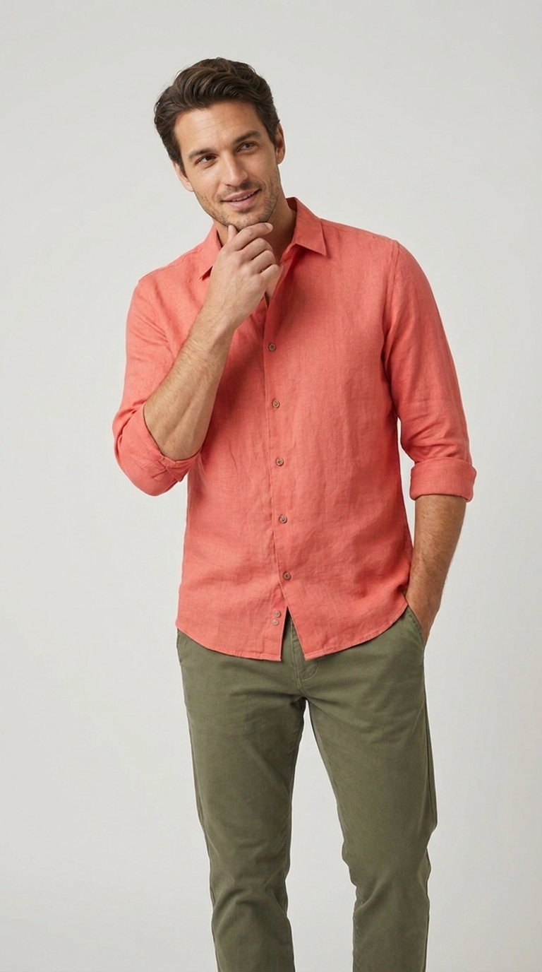 Camicia Uomo 1 Bottone Collo Morbido Lino Unito