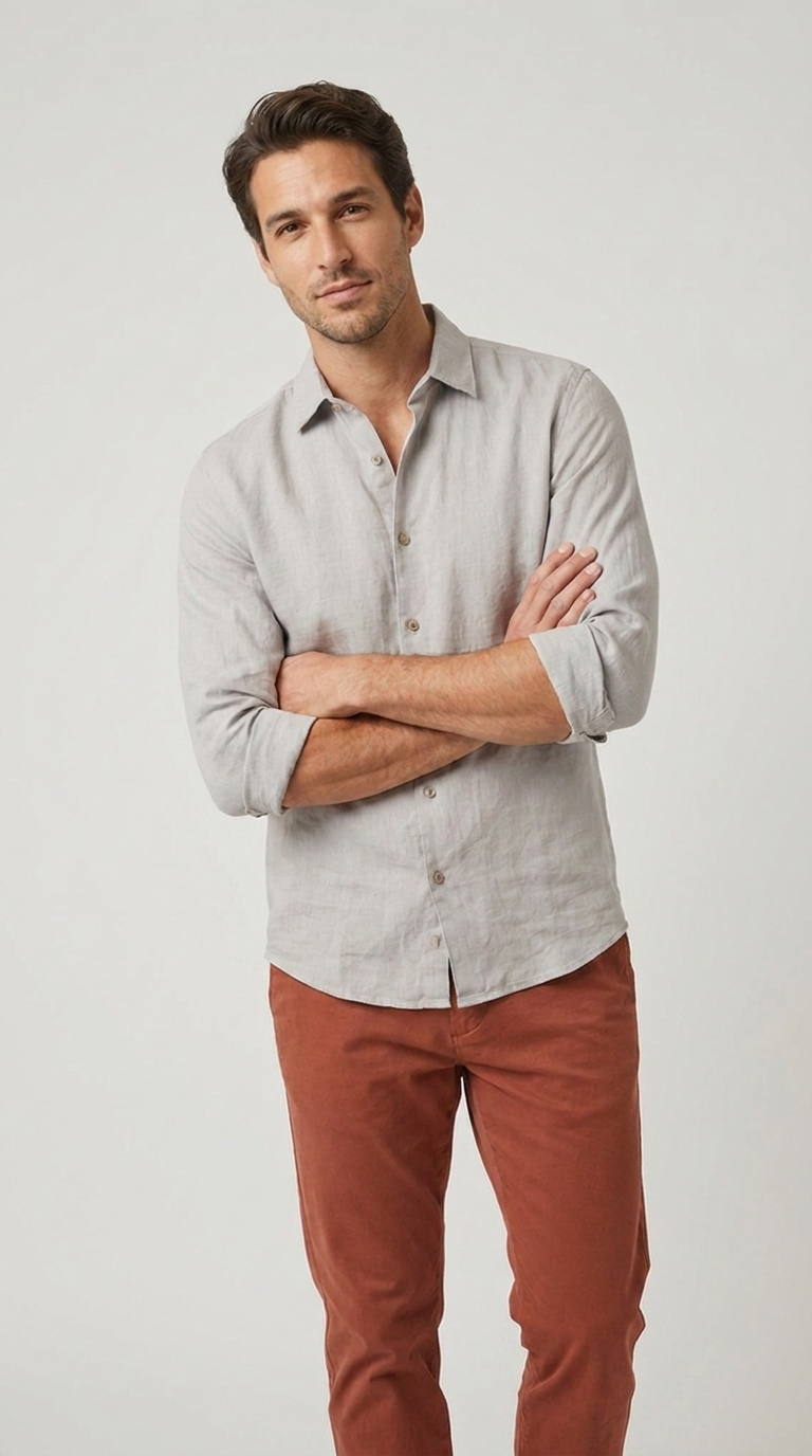 Camicia Uomo 1 Bottone Collo Morbido Lino Unito