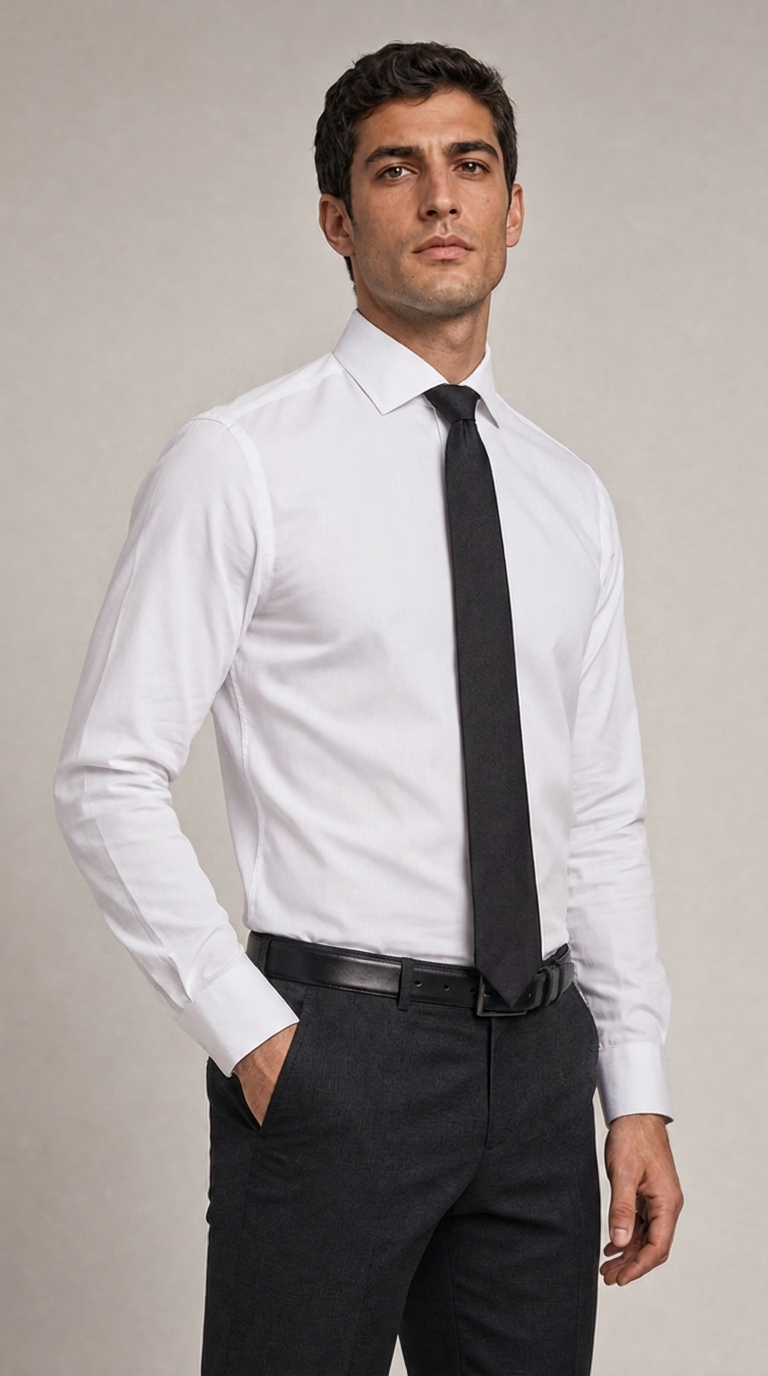 Camicia Uomo 1 Bottone Francese Slim Cotone Unito Bambu Stretch