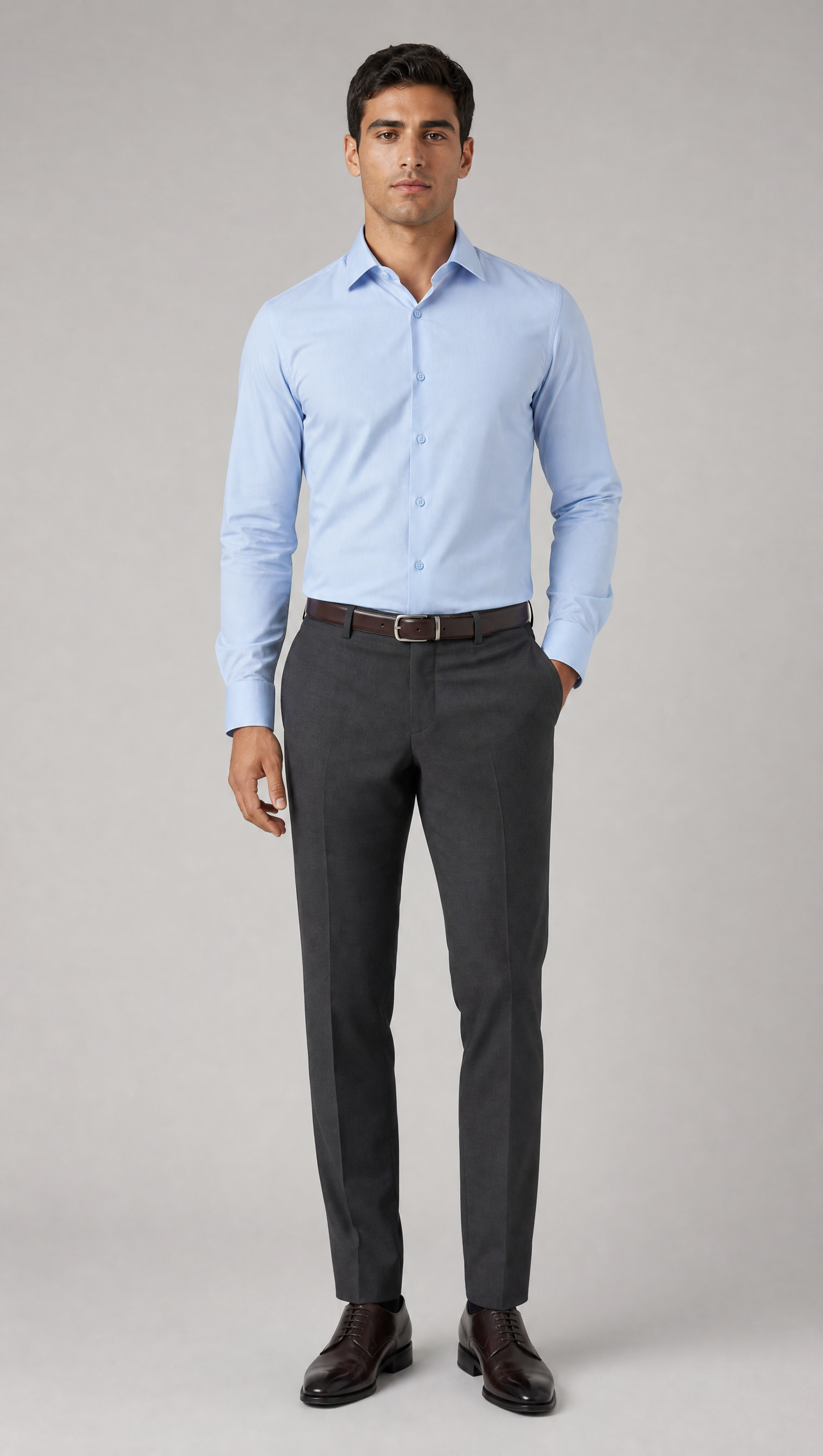 Camicia Uomo 1 Bottone Francese Slim Cotone Unito Bambu Stretch