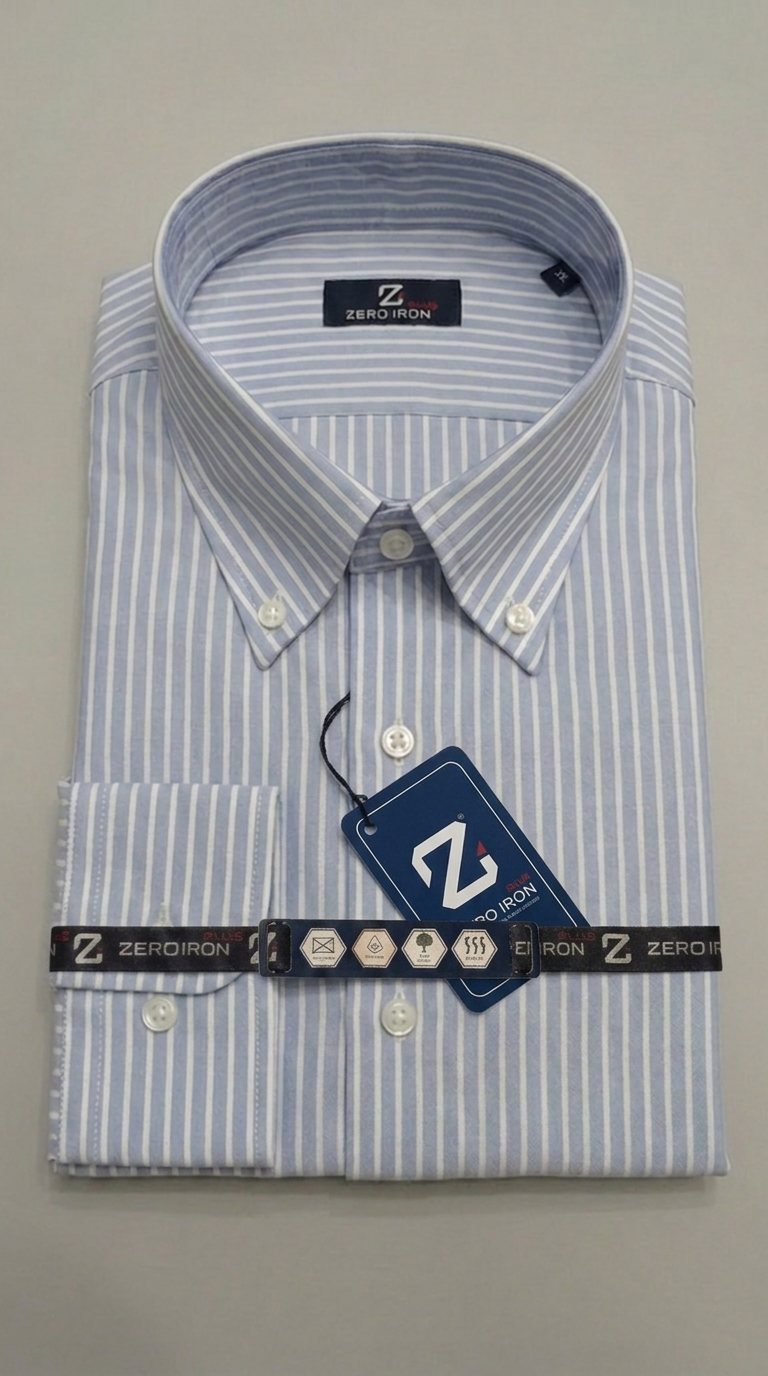 Camicia Uomo 1 Bottone Button Down Cotone Riga Larga NoIron Antimacchia