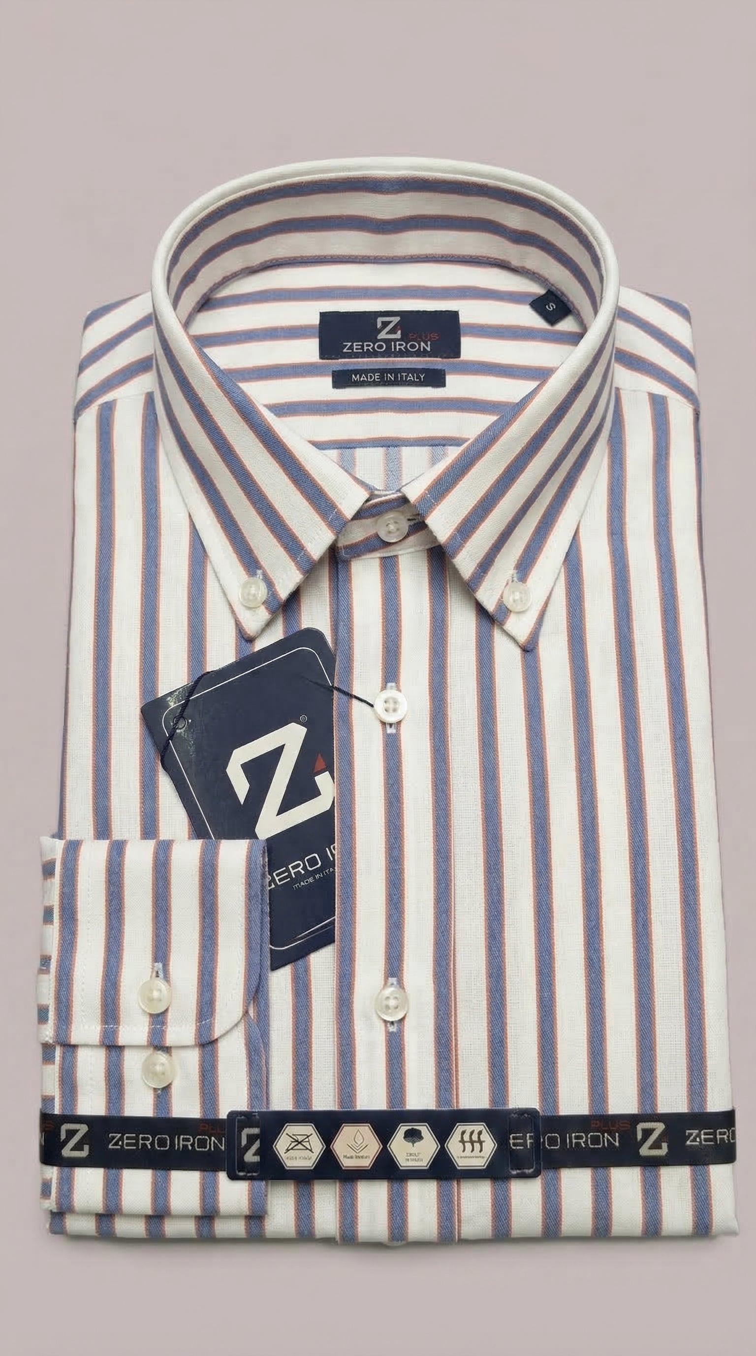 Camicia Uomo 1 Bottone Button Down Cotone Riga Larga NoIron Antimacchia