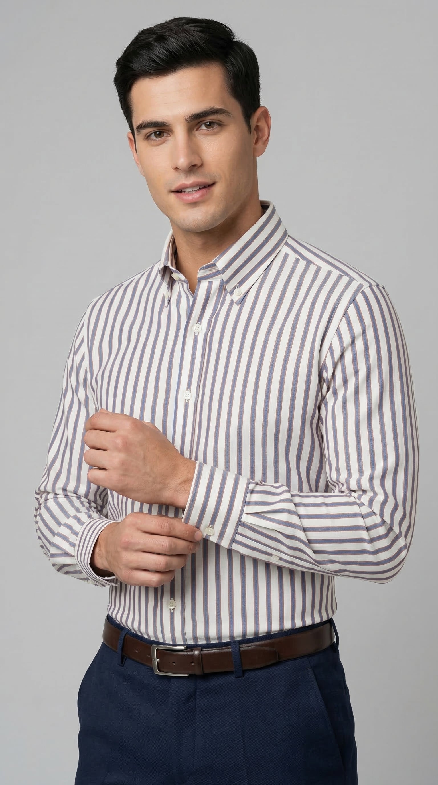 Camicia Uomo 1 Bottone Button Down Cotone Riga Larga NoIron Antimacchia