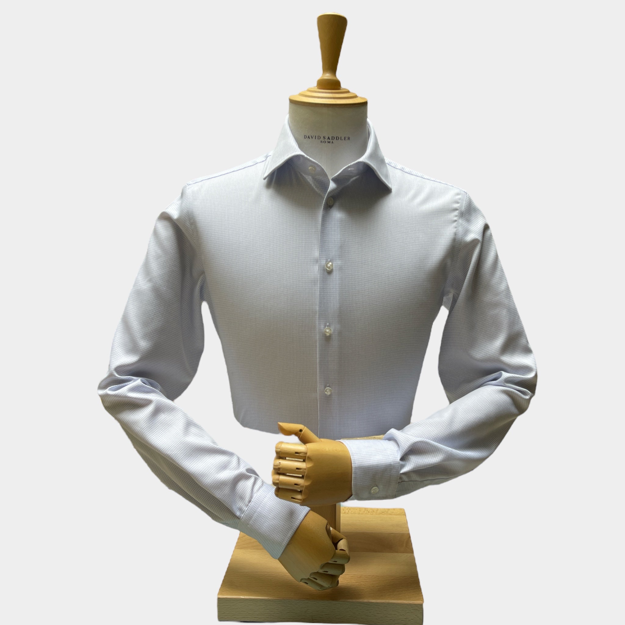 Camicia Uomo 1 Bottone Francese Cotone No iron Bianco/Celeste